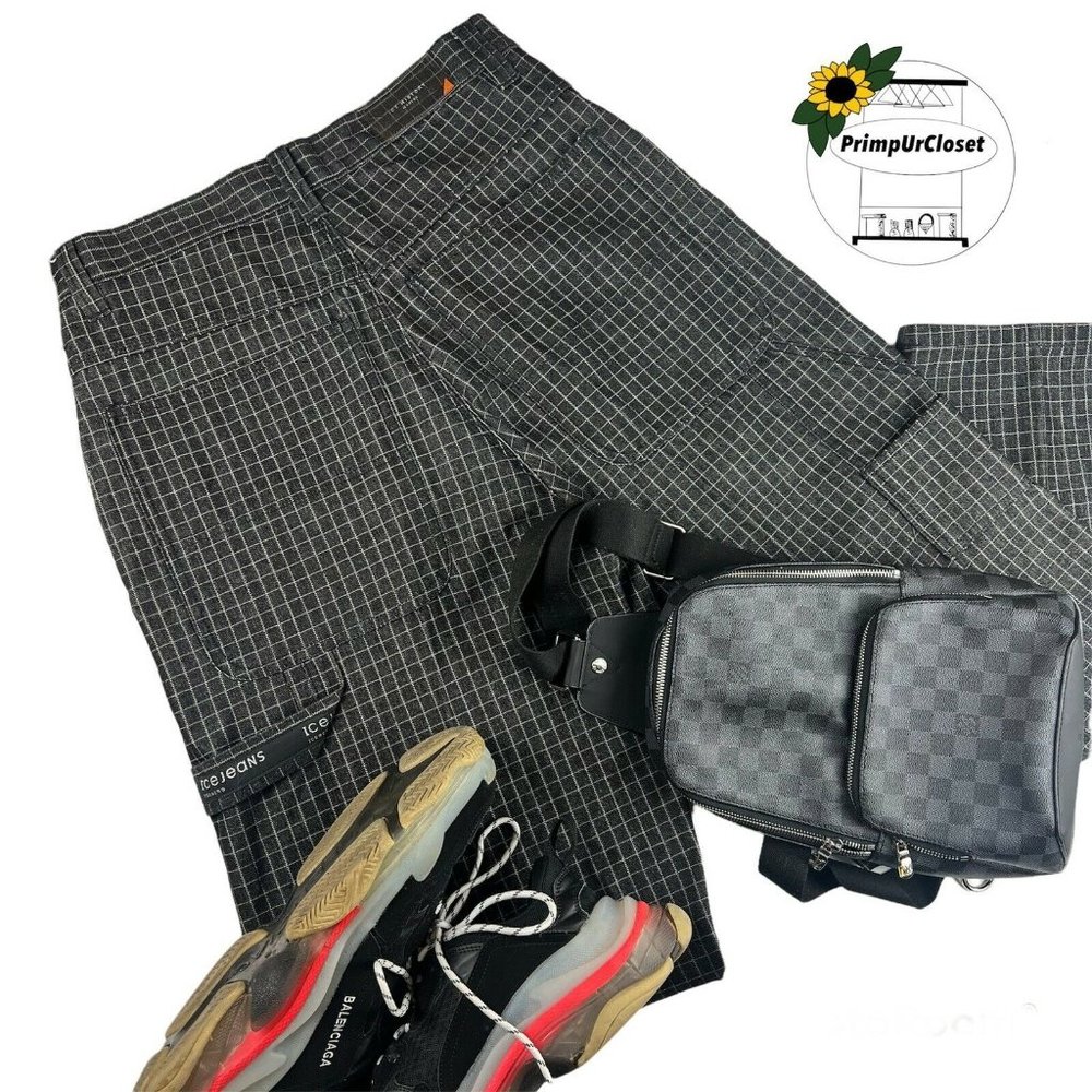 IceBerg History Vintage Plaid Hammer Loop Baggy Jeans Made in Italy Rare 34x32